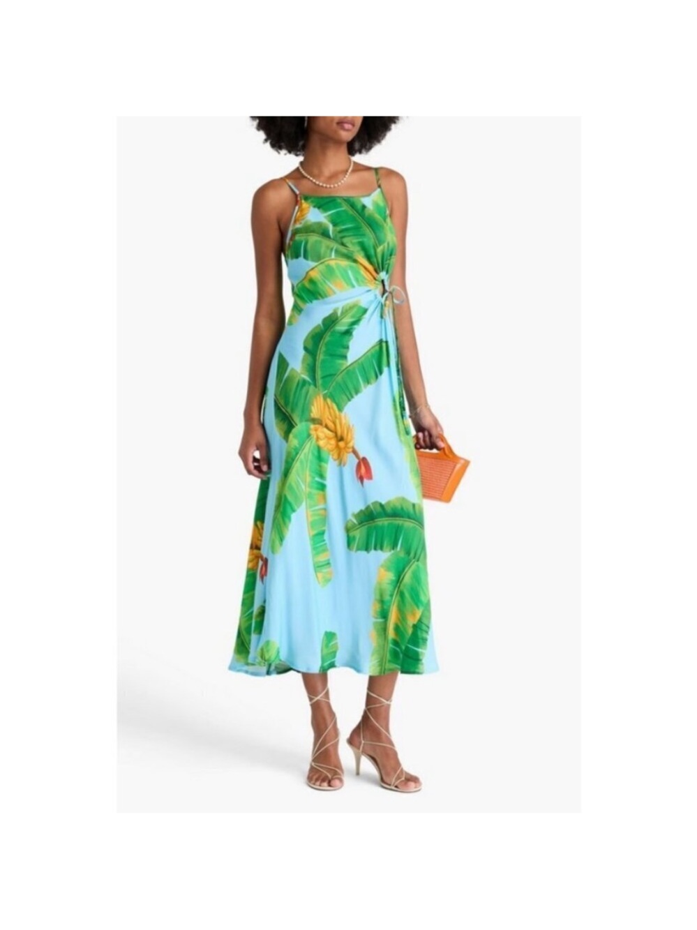 Nwot Farm Rio Banana Midi Dress satin cutout tropical party formal $250 fall